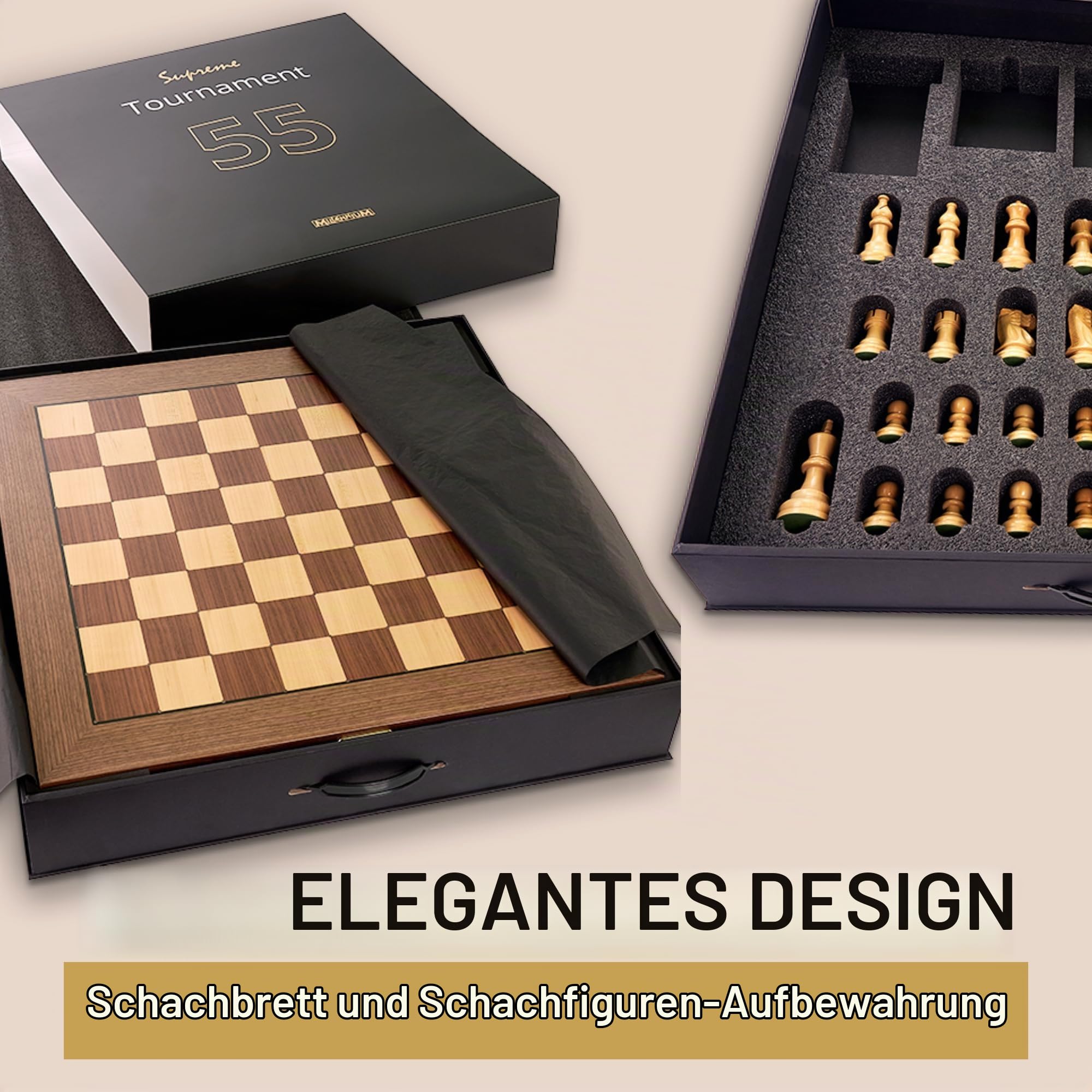 MILLENNIUM Supreme Tournament E-Board Set - Elektronisches Turnierschachbrett mit hochwertigen Holzfiguren, inklusive ChessLink-Modul für Online-Schach gegen Spieler aus der ganzen Welt