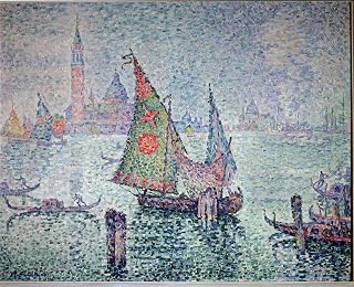 DTVWHQOHR Vintage Paintings Wall Art Print Picture the Green Veil Oil on Canvas by Paul Signac Prints on Canvas for Office Decor 60x90cm