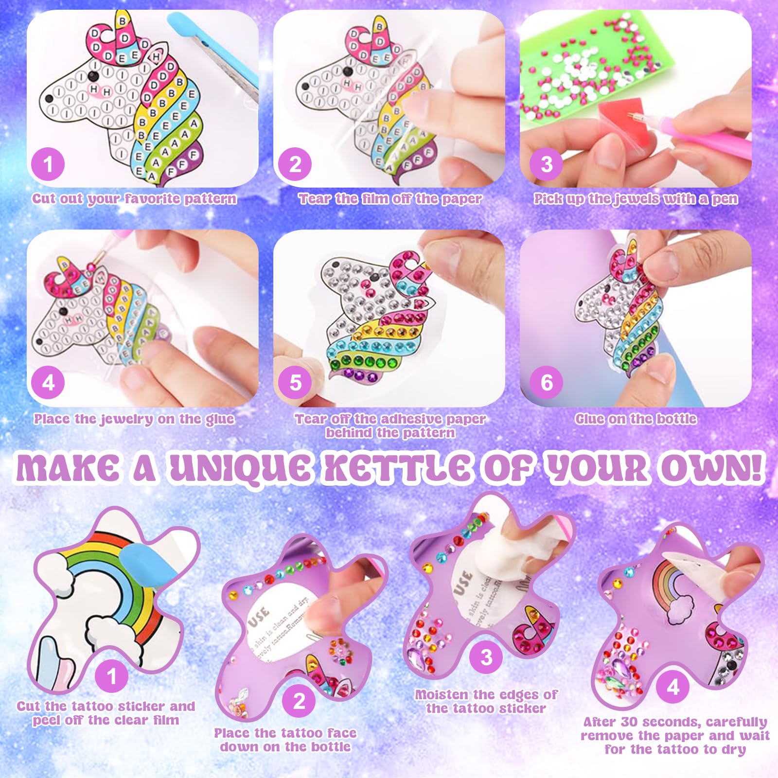 Licorne Gourde Isotherme Bouteille DIY Kit Créatif Enfant 6-10 Ans Cadeau Noël Extérieur