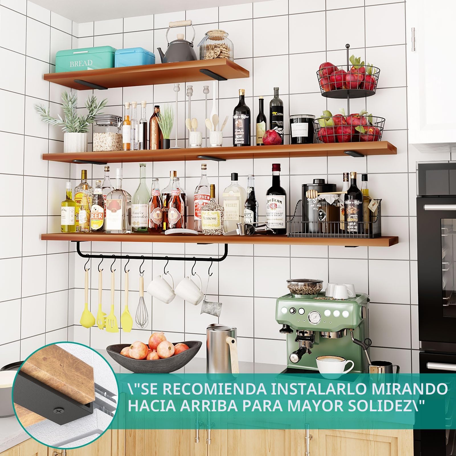 WELDUN Paquete de 6 soportes flotantes para estantes de 20 cm, soportes en L de metal resistente para colgar en la pared, color negro
