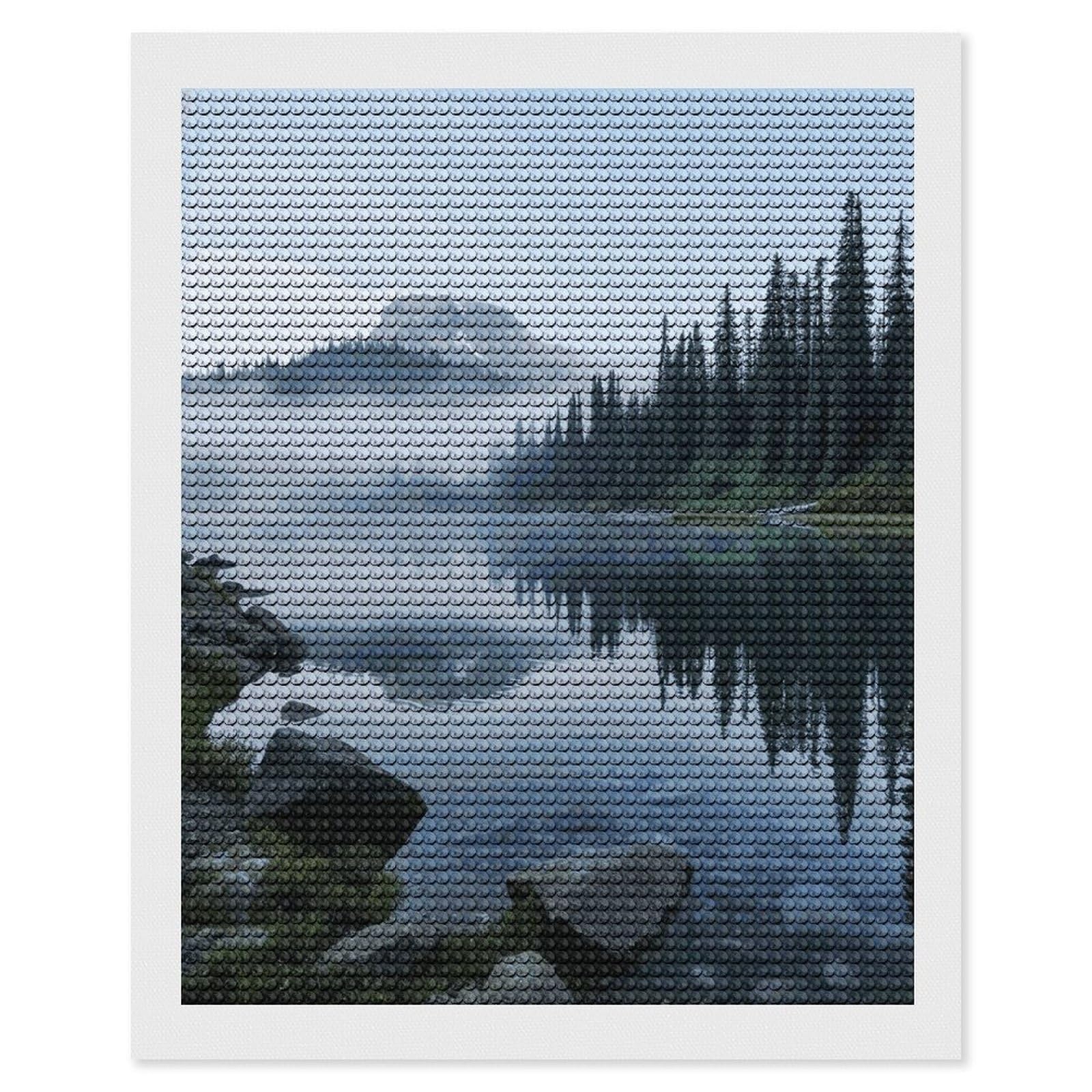 JTREHY Foggy Lake by Mount Rainier Diamond Art Kits Personalized DIY Round Diamond Painting Kits for Beginner Full Drill Diamonds Dots Paintings for Adults Gem Art Crafts Home Decor