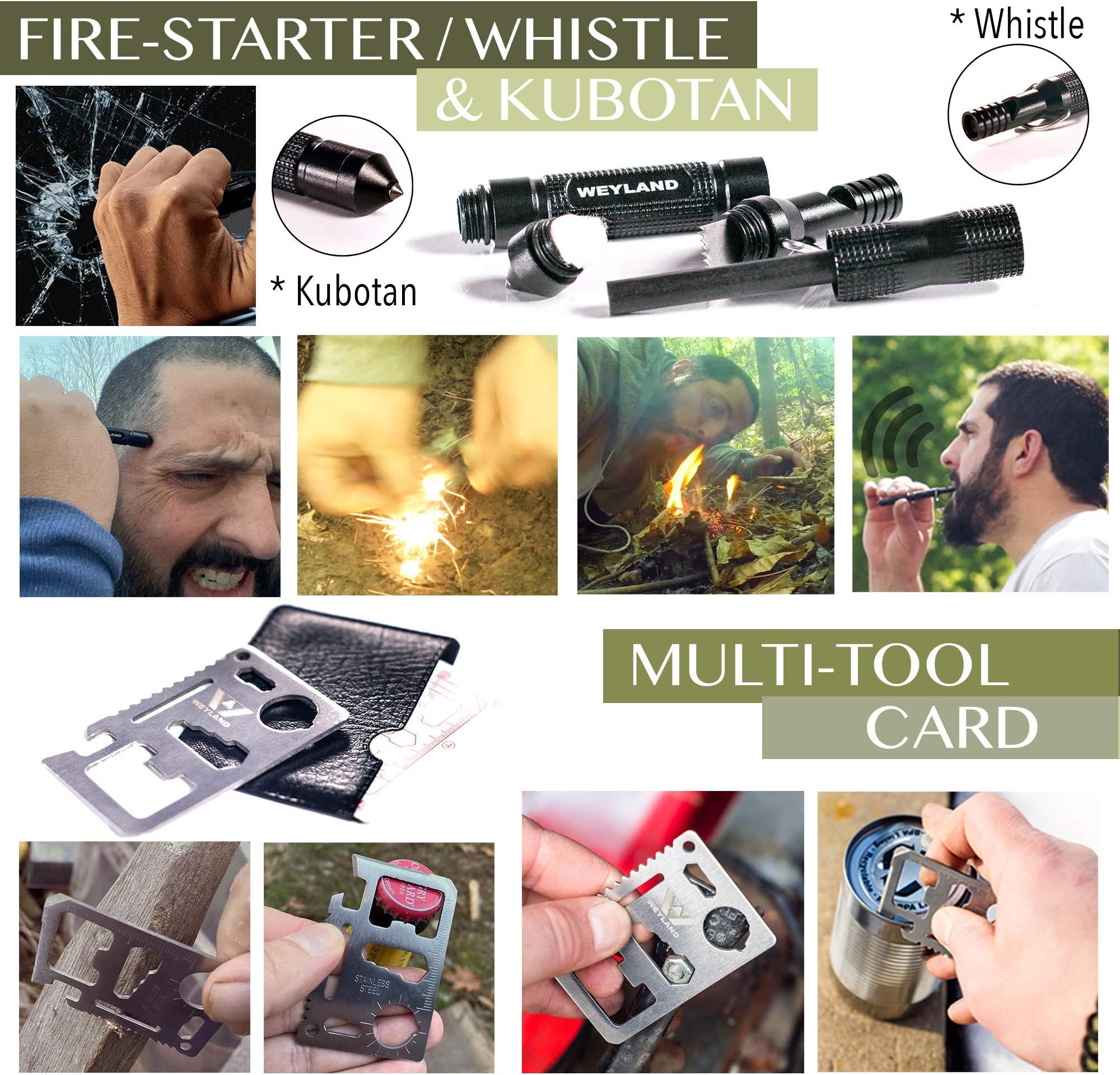 WEYLAND Ultimate Survival Kit – 11-in-1 Outdoor Gear with Survival Knife, Fire Starter, Compass, Multitool, Paracord Bracelet, & Case for Camping, Hiking, Emergency Preparedness