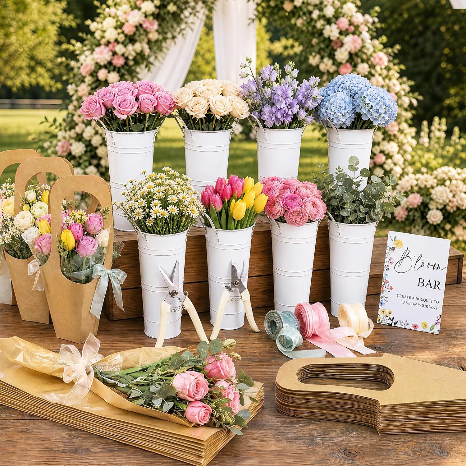 94 Pcs Flower Bar Buckets Set for Bridal Shower,DIY Bloom Bar Supplies Set