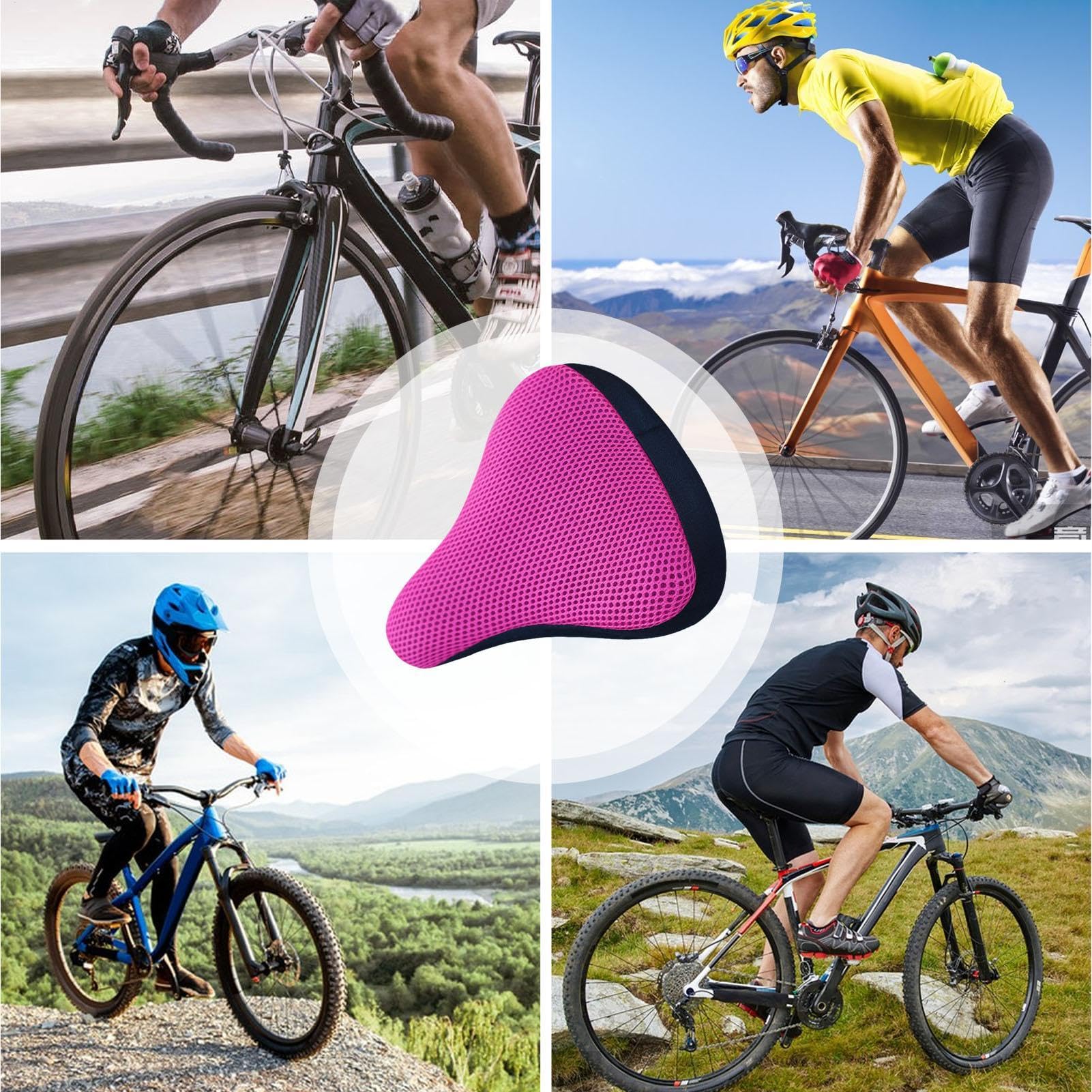 Copri Sedile Per Biciclette – Coprisella Imbottito E Traspirante | Cuscino Ergonomico Antiscivolo Per Veicoli Stradali, Biciclette, Rosa Acceso, 20 X 23 Cm