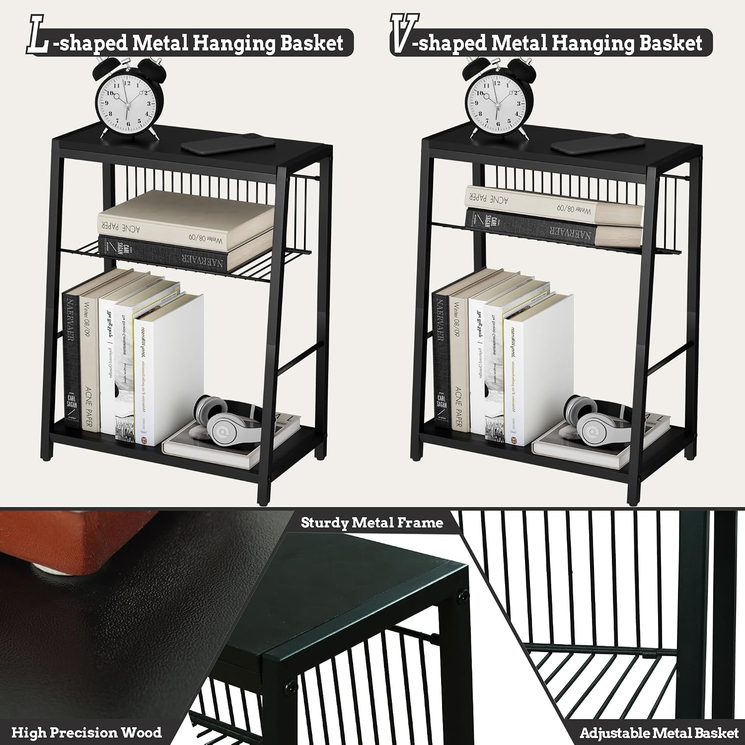 Slim Black Side Table with Magazine Holder - Perfect for Small Spaces & Living Room or Bedroom