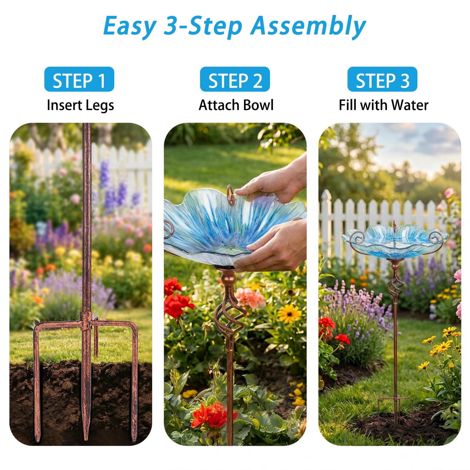 MUMTOP Comedero para pájaros de cristal de 31 pulgadas de altura con estaca de metal para jardín al aire libre