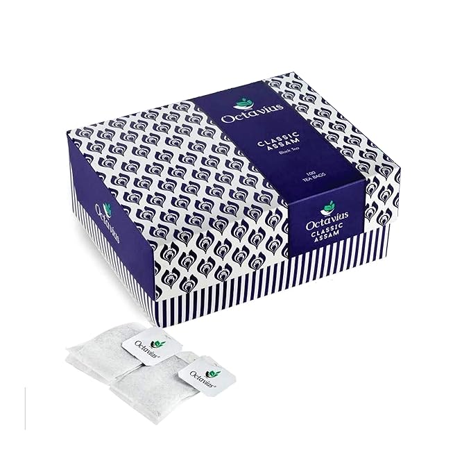 Octavius Classic Assam Black Tea | Full-Bodied and Robust Flavour | Refreshing Black Tea | Enhances Mental Alertness and Energy | A rich, savory, and sweet woody aroma - 100 Teabag pack of 1