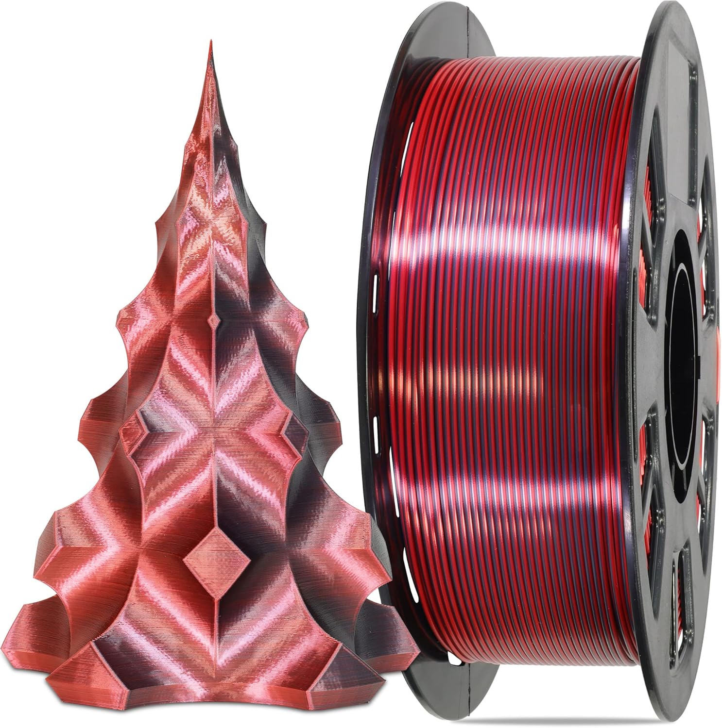 3D Printing Silk PLA Shiny Red Black 2 Colors in 1 Coextrusion 3D Filament, 1.75mm 1KG Dual Bicolor Double Colors 3D Printer Material Widely Support for Printers