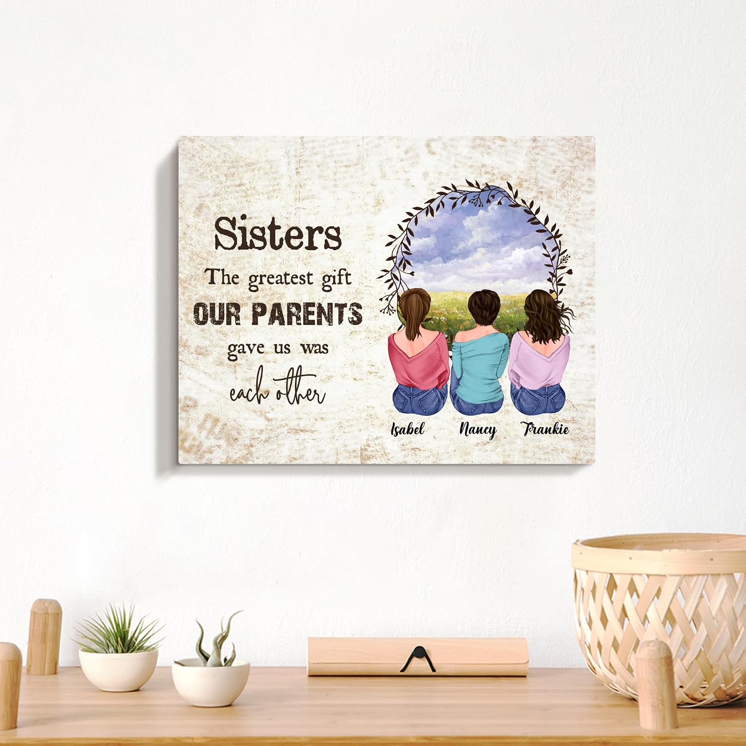 Gossby Personalized Custom Canvas (3 Sisters) Sisters. The greatest gift our parents gave us was each other Custom Best Friend Framed Canvas for Women, Personalized BFF Canvas Painting with Names for