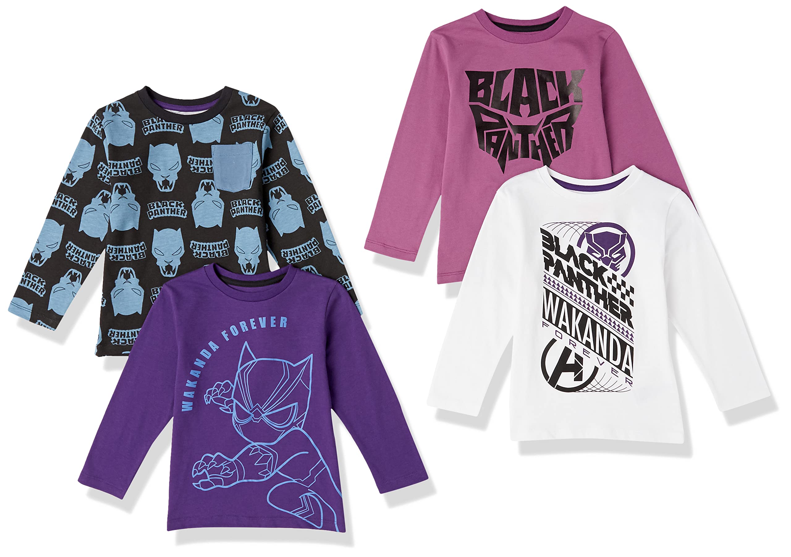 Amazon Essentials Disney | Marvel | Star Wars Maglie a Maniche Lunghe (precedentemente Spotted Zebra) Bambini e Ragazzi, Pacco da 4