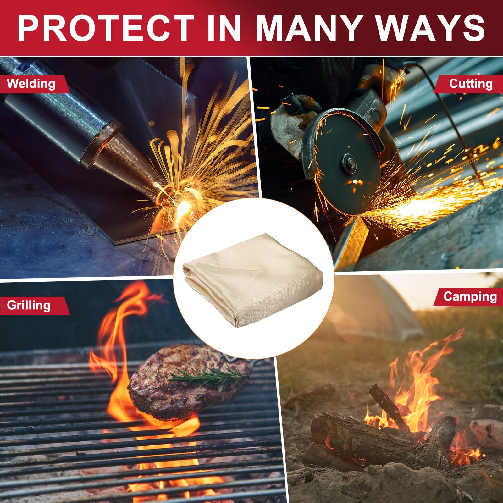QUARKZMAN Manta De Soldadura Ignífuga 240x180 Cm, Tela De Fibra De Vidrio Resistente Al Calor, Manta Protectora contra El Fuego, Suministros De Protección, 0.6 Mm De Grosor, Dorado