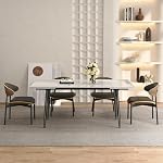 Extendable Dining Table (62.9"–94.4") for 6–10 People, Modern Rectangular Sintered Stone Dining Table with Stainless Steel Base, Durable Heat & Scratch Resistant Kitchen Table, White