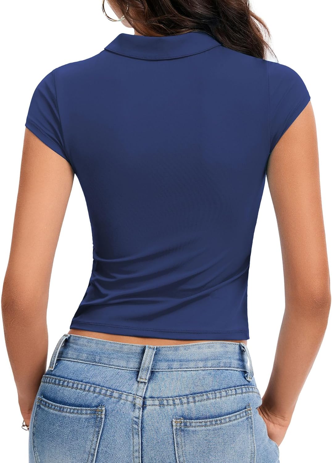 Womens Collared Shirts Fitted Polo Shirt Short Sleeve V Neck Summer Tops - Image 5