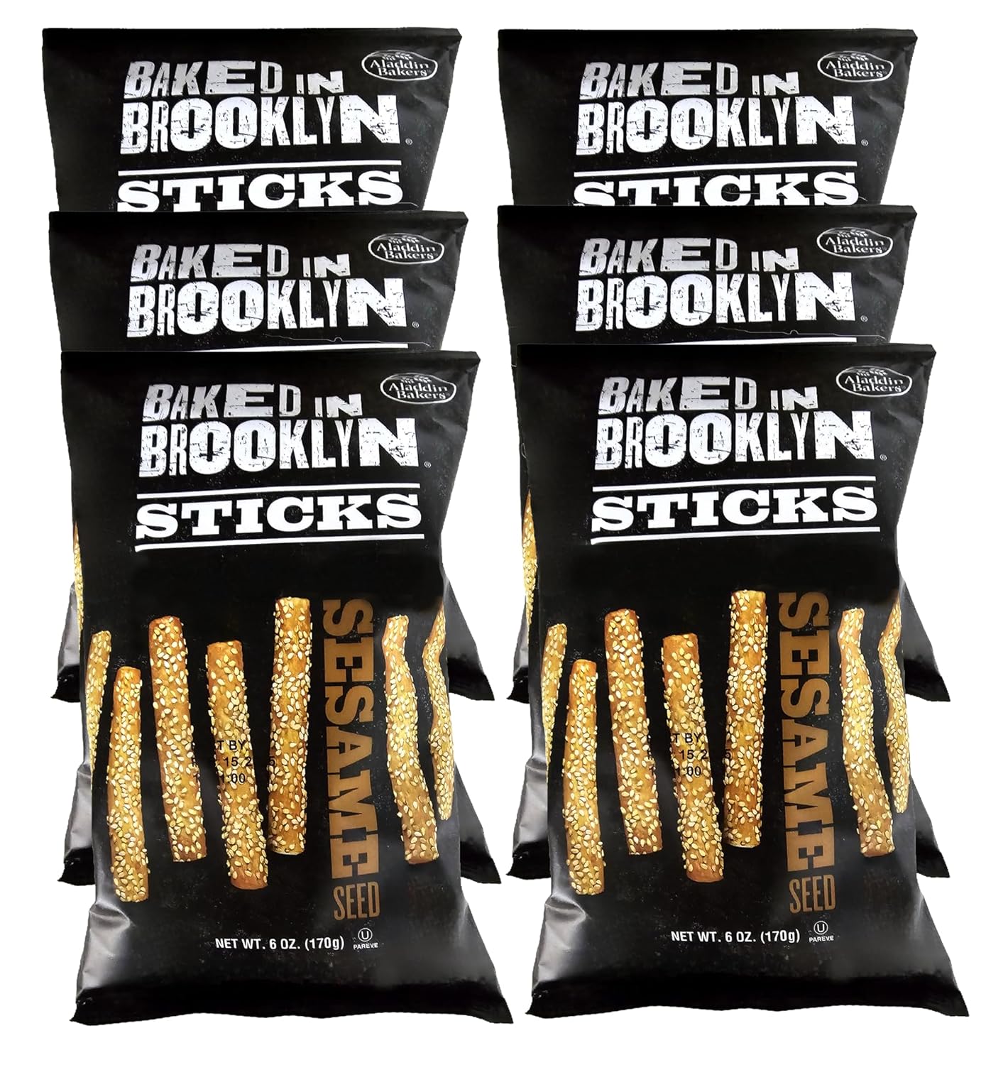 Baked in Brooklyn Sesame Breadsticks Certified Kosher 6 oz 6-Pack - Crunchy Nutty Snack Perfection