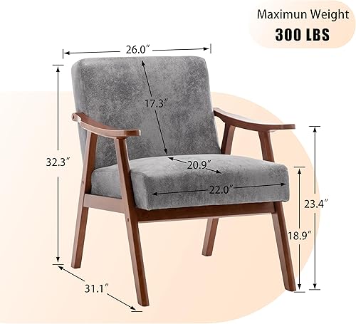 Miniatura 34 de Furnimart Silla decorativa de piel sintética moderna de mediados de siglo; cómodo sillón para ocio, tocador de invitados, silla con respaldo alado