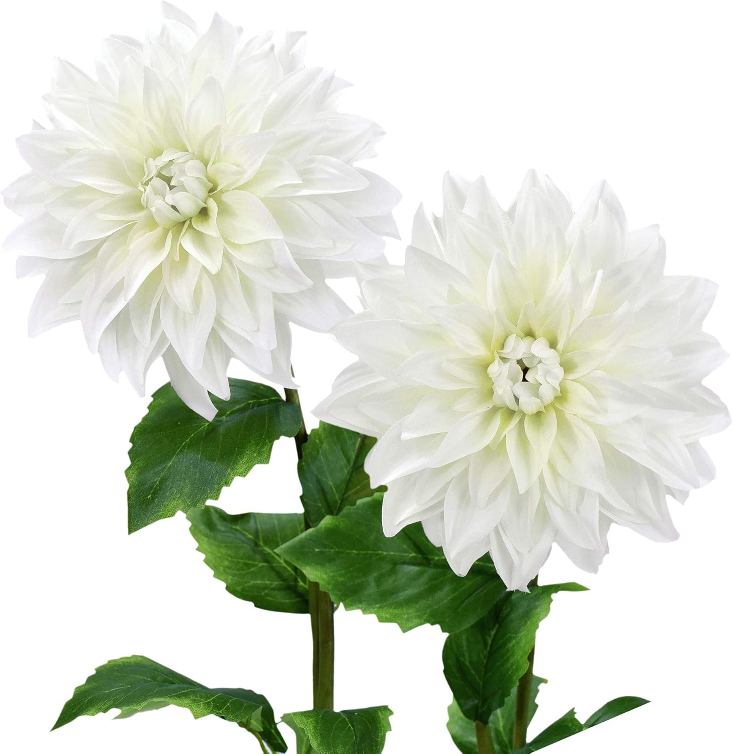 FiveSeasonStuff Artificial Flowers Dahlia Silk Flowers for Outdoors Indoors and Tall Vases 2 Stems (Classic White)