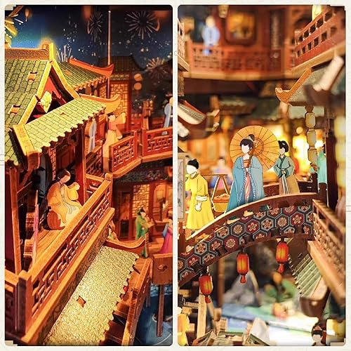 Miniatura 17 de Tzgsonp Kit de bricolaje para rincón de libros, kit de construcción de modelo de casa de libros mágicos, casa de muñecas para estantería, decoración