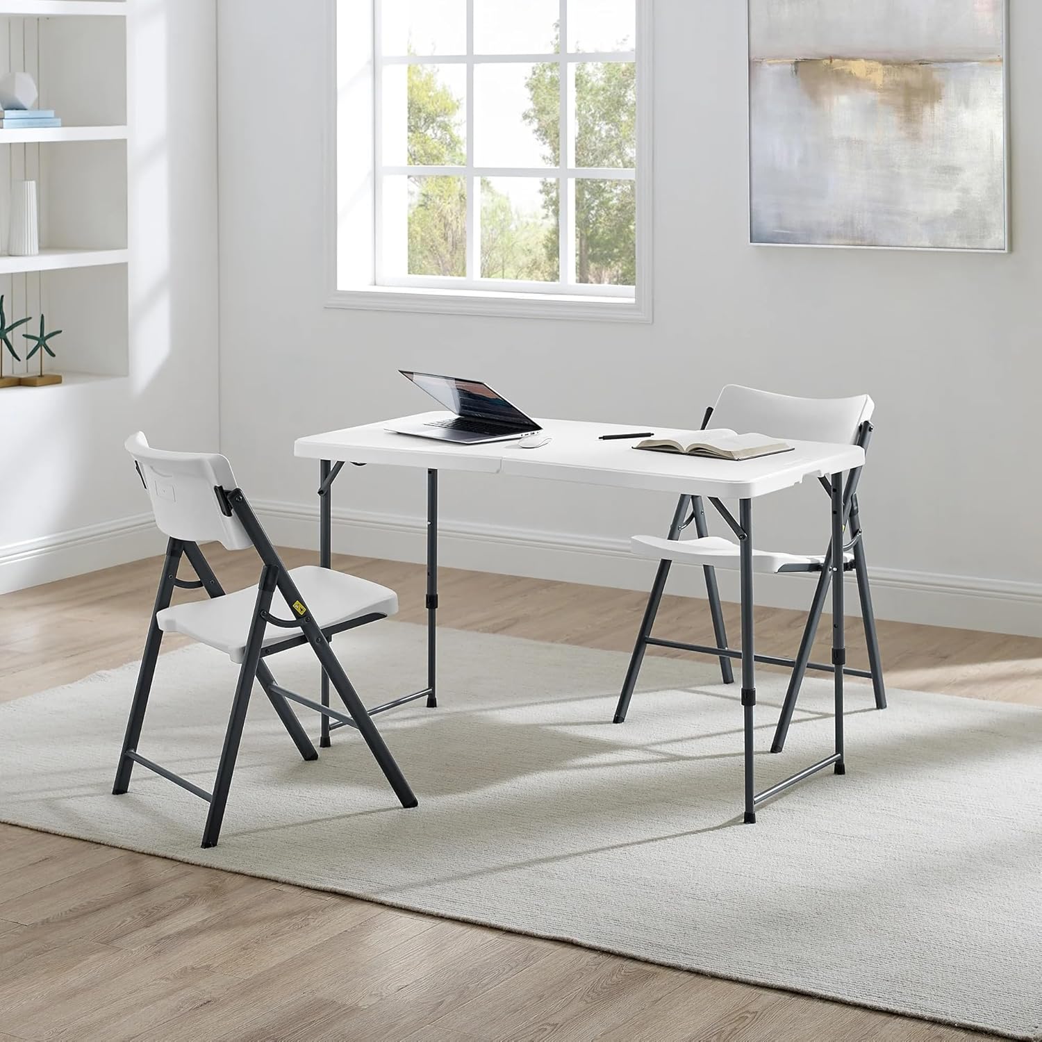 4 Foot Adjustable Height Folding Plastic Table, White – Portable Lightweight Indoor Outdoor Utility Desk for Picnic Party Camping & Events