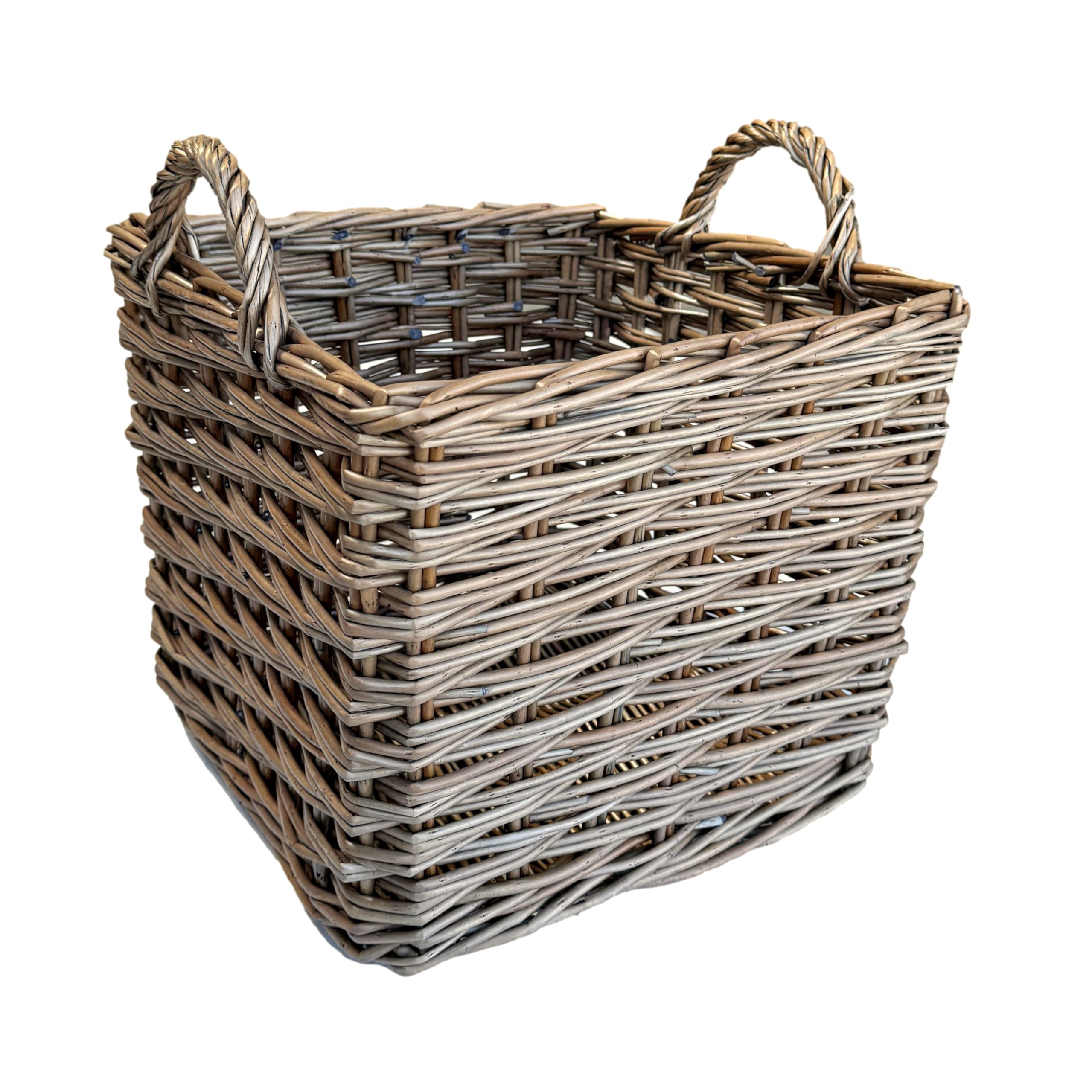 Arthur Cameron Antique Wash Square Rapallo Wicker Double Weave Cube Storage Toy Basket - This Woven Basket Is Perfect For Elegant Home Organisation(Medium)
