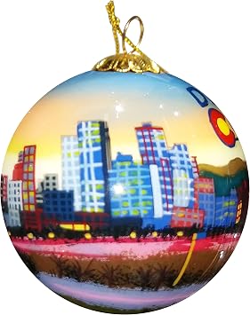 Blown Glass Christmas Ornament Denver, Colorado Skyline | Hand Painted Inside | Original Art | Includes Gift Box