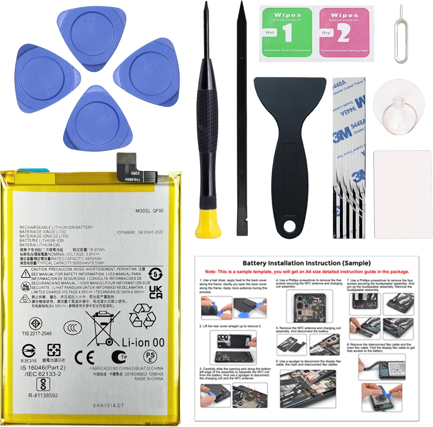 New Battery QF50 Compatible with Motorola G Play 2024 XT2413 Series, Includes Instruction & Repair Tools