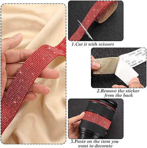 Miniatura 8 de 3 rollos de cinta autoadhesiva de diamantes de imitación de cristal, tiras de piedras preciosas brillantes para manualidades con diamantes de