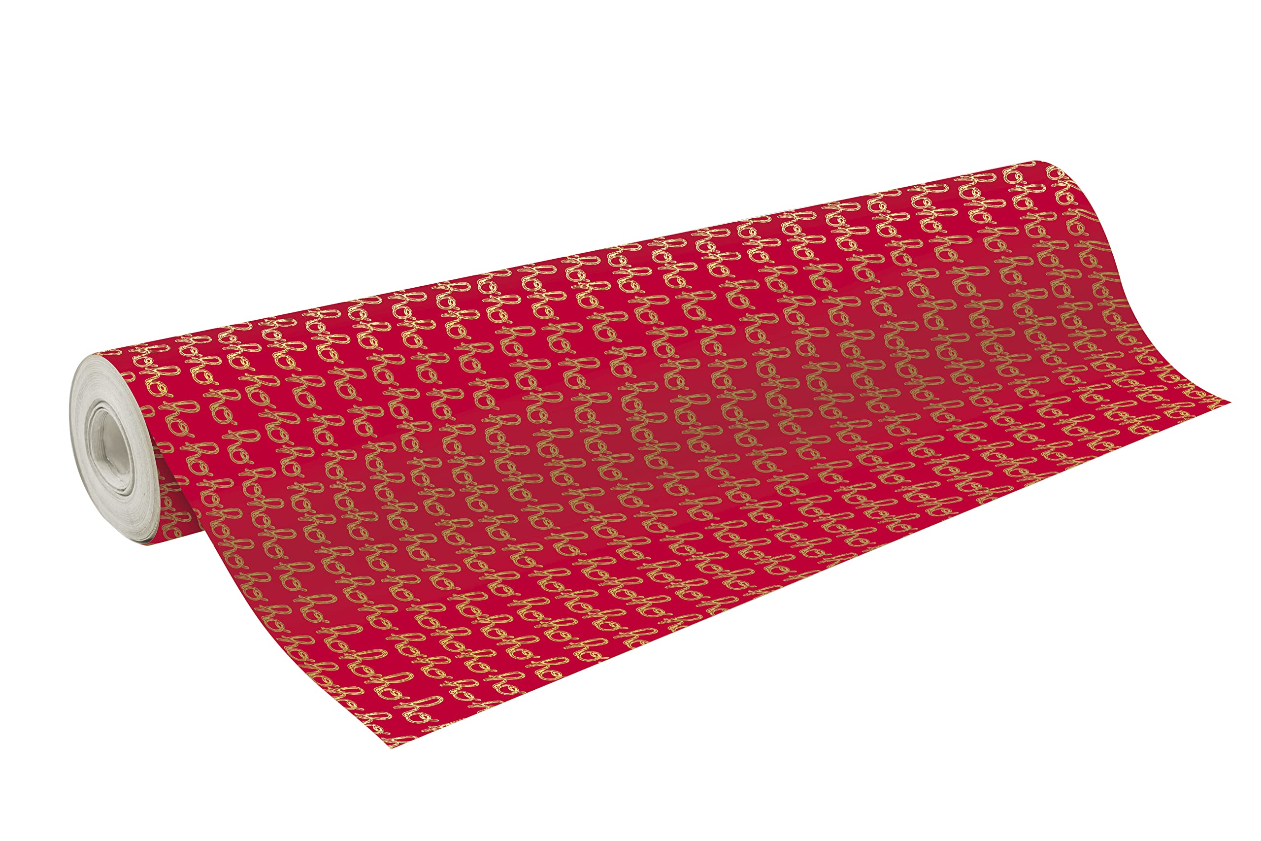 Clairefontaine 202094C - Une Bobine De Papier Cadeau - Papier Excellia 80g - Format : 50x0,​70m - Motif : Hohoho, Noël, Or/​Rouge - Emballage Cadeau, Idéal Pour Les Emballages Professionnels