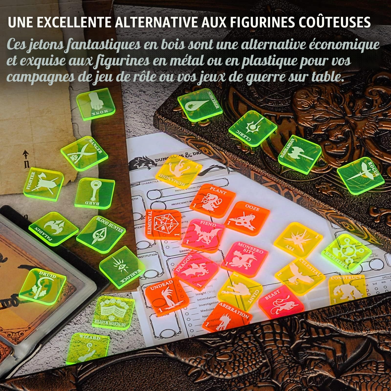 CZYY D&D Lot de 112 jetons de jeu de table fantastiques RPG Hero et Monster Token Parfait pour Donjons & Dragons et Pathfinder (acrylique)