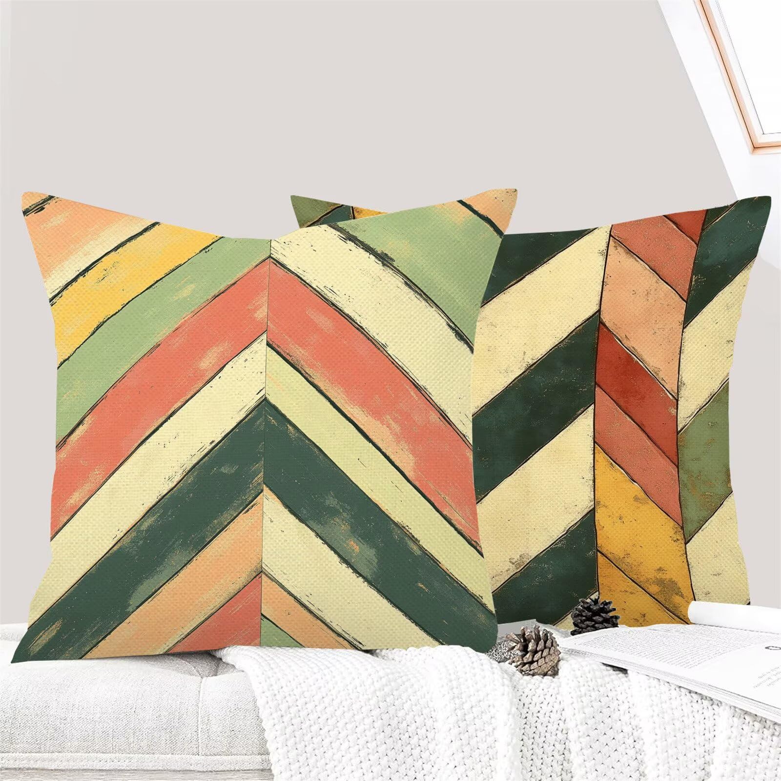 Juego de 4 Fundas Cojines Verano Geometría 80 x 80 cm Fundas Cojines, Decoración Moderna Cojin Exterior, para Sofá salón Coche Cama Sillas Decoración, Cuadrado Terciopelo Sofá Cojín Exterior m-488