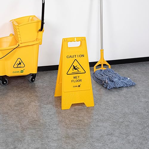 Miniatura 3 de Restaurantware RW Clean 11.8 x 2 x 24.4 pulgadas, 1 letrero de precaución de doble cara, mango integrado, plegable, de plástico, amarillo, para uso