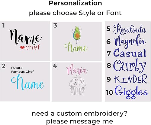 Miniatura 4 de Delantal para niños, bordado personalizado, con nombre, ajustable, algodón, con bolsillos, para cocinar