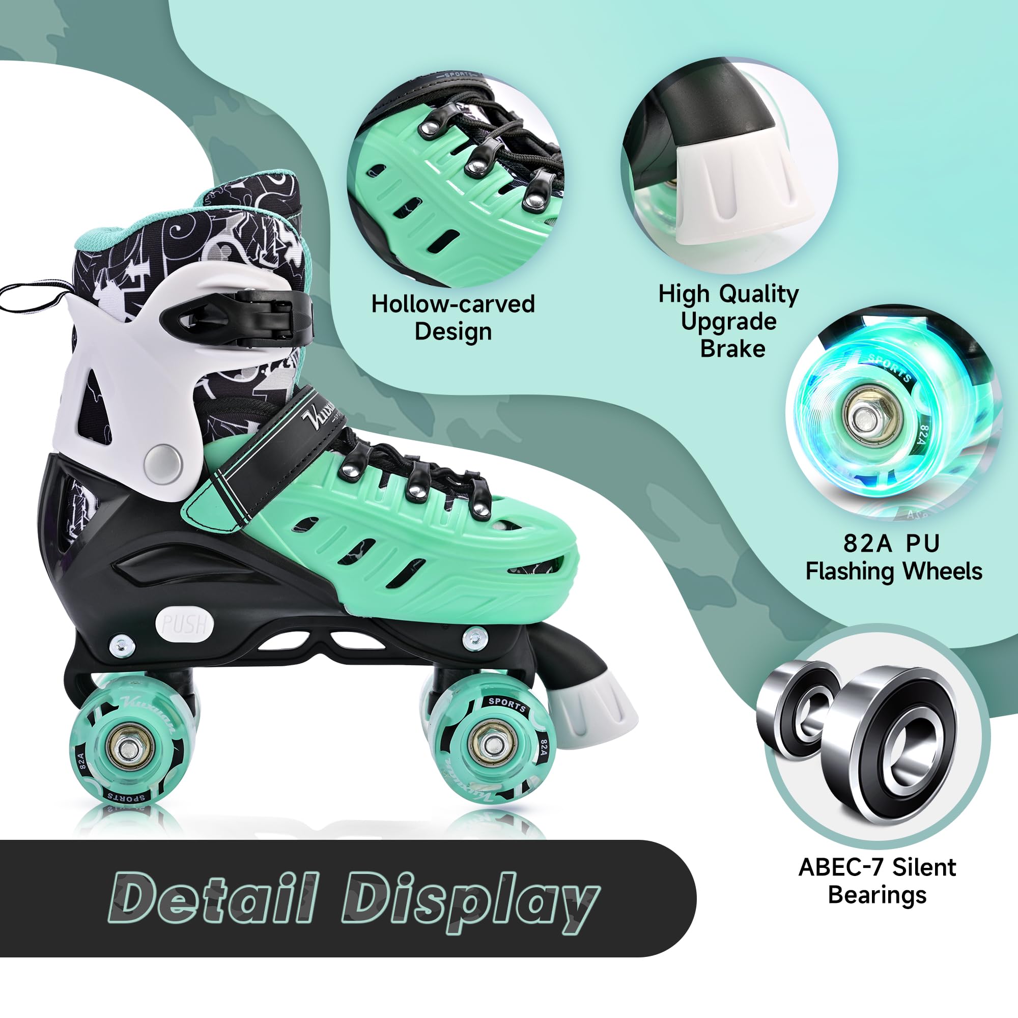 Kuxuan Skates Roller Skates for Girls and Boys Kids, 4 Sizes Adjustable Fun Kids Toddler Rollerskates with Light up Wheels for Teens Women Indoor Outdoor