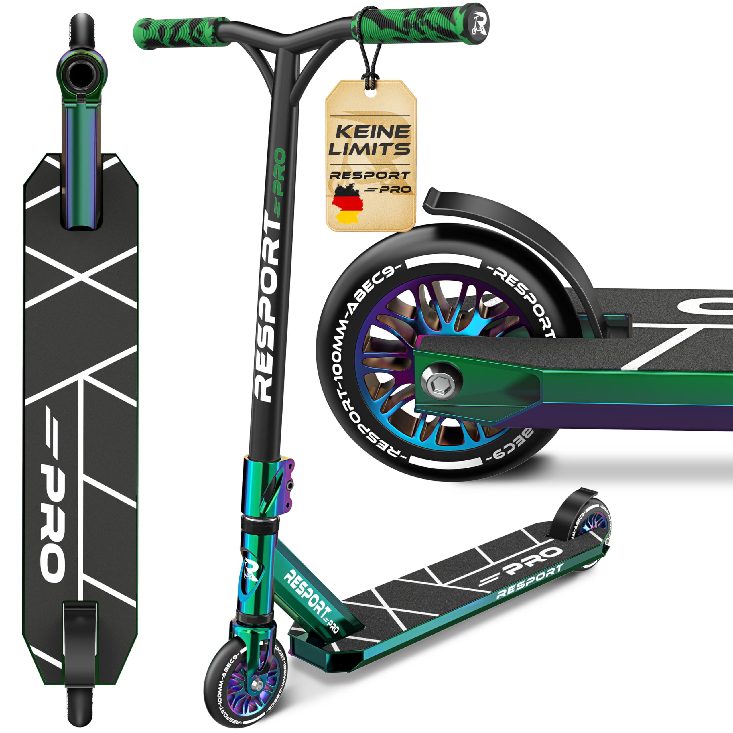 RE:SPORT® Stunt Scooter REVO PRO für Kinder & Erwachsene mit Ständer | Profi Stuntroller 110mm PU Wheels & Y-Bar | Stuntscooter Kickscooter ABEC 9 Kugellager | Tretroller Trickroller