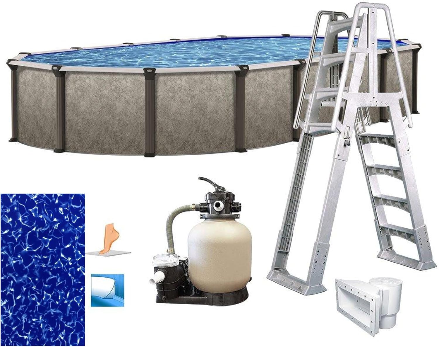 In The Swim 15'x 30' Oval Above Ground Swimming Pool - Epic Package - Featuring: Sand Filter, Pump System and A-Frame Ladder
