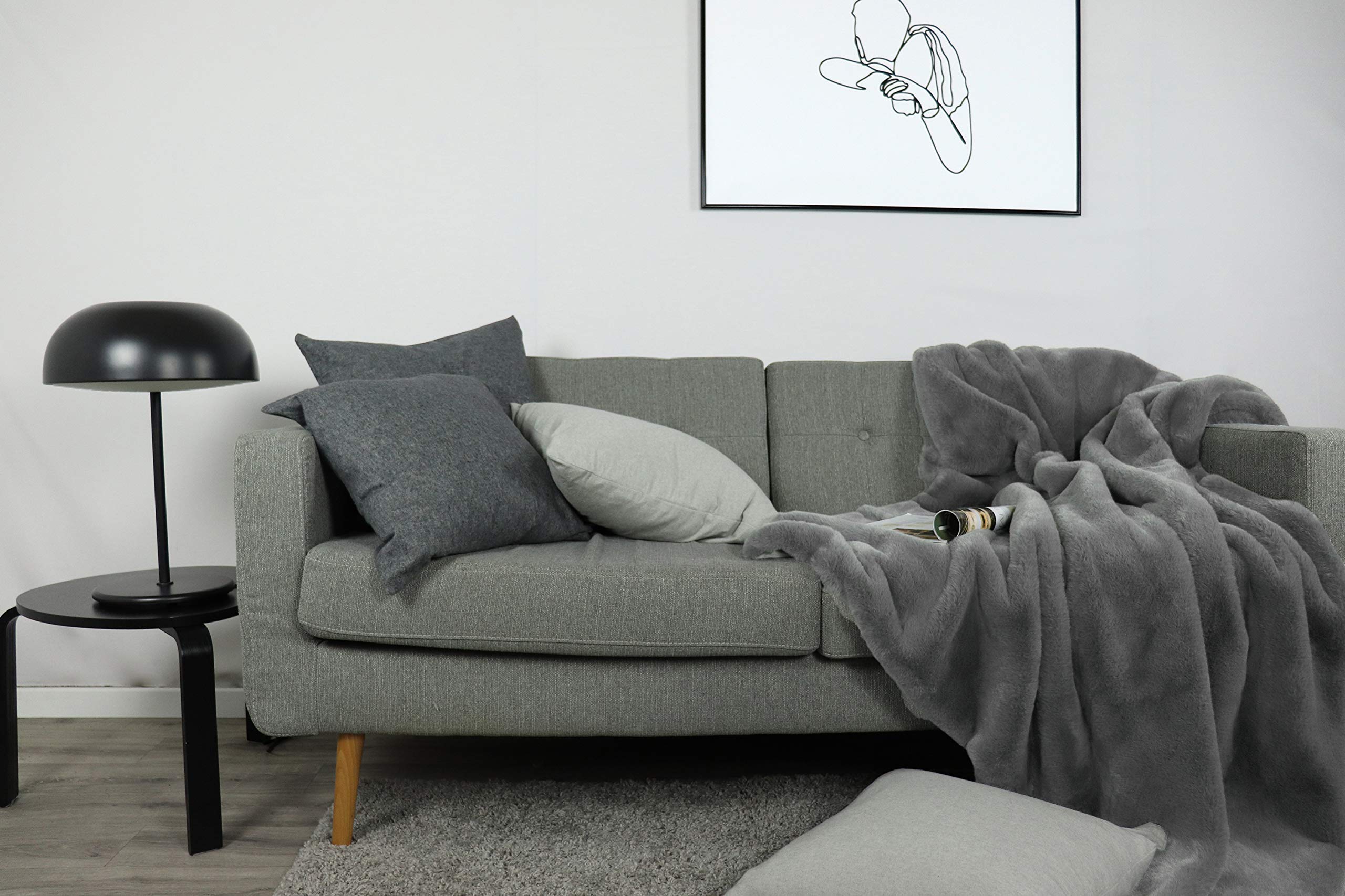 jilda-tex Wohn- Kuscheldecke Felloptik Rabbit Deluxe 750 GSM 150x200 220x240 cm Kunst-Felldecke (Hellgrau 220x240)