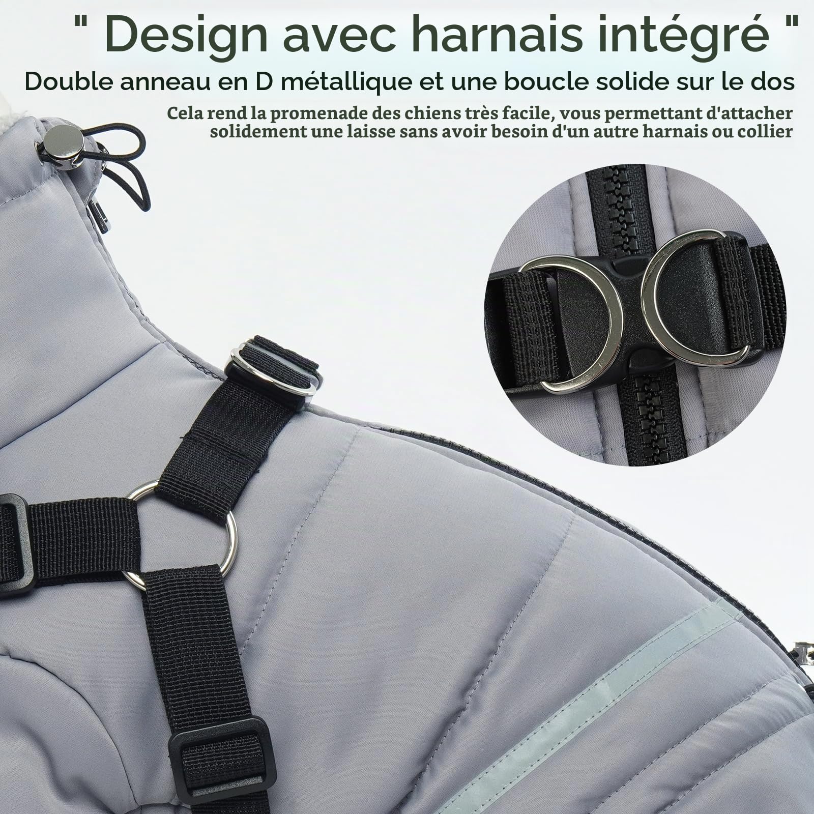 Manteaux avec Harnais d'hiver pour Chiens, Manteau Chaud Doudoune Imperméable Chien Chaud et Imperméable Gilet Chien Hiver pour Petit Moyen Chiens(Gris, XL)