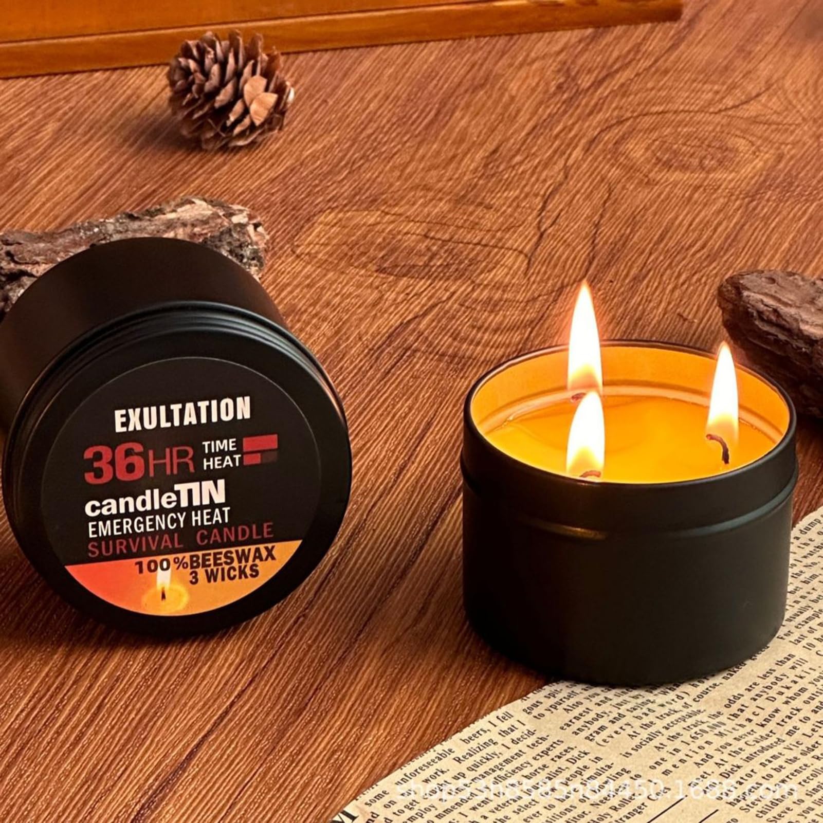 2 velas de 3 mechas de 6,3 x 5 cm, para apagón de energía, larga duración de combustión, 36 horas, resistente al, sin humo, para camping, senderismo, negro