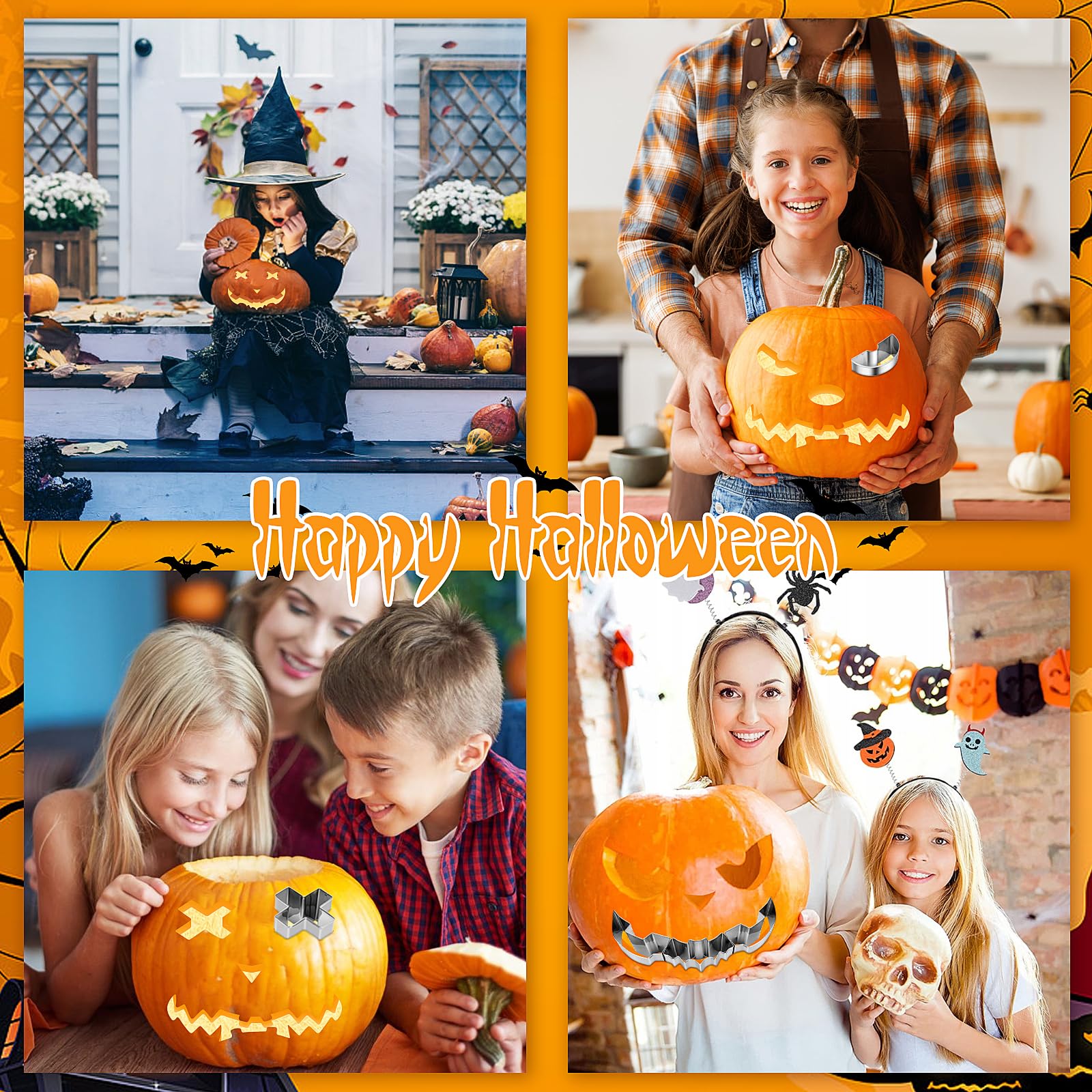 Meetory Juego de 13 piezas para tallar calabaza de Halloween, herramienta de tallado de calabaza de acero inoxidable con plantillas, kit de tallado de calabaza para niños y familiares