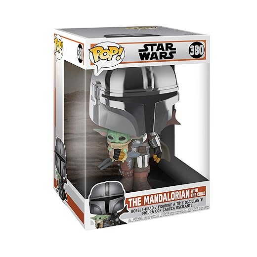 Funko Pop! Star Wars: The Mandalorian - 10 Inch Chrome Mandalorian With The Child Vinyl Action Figure