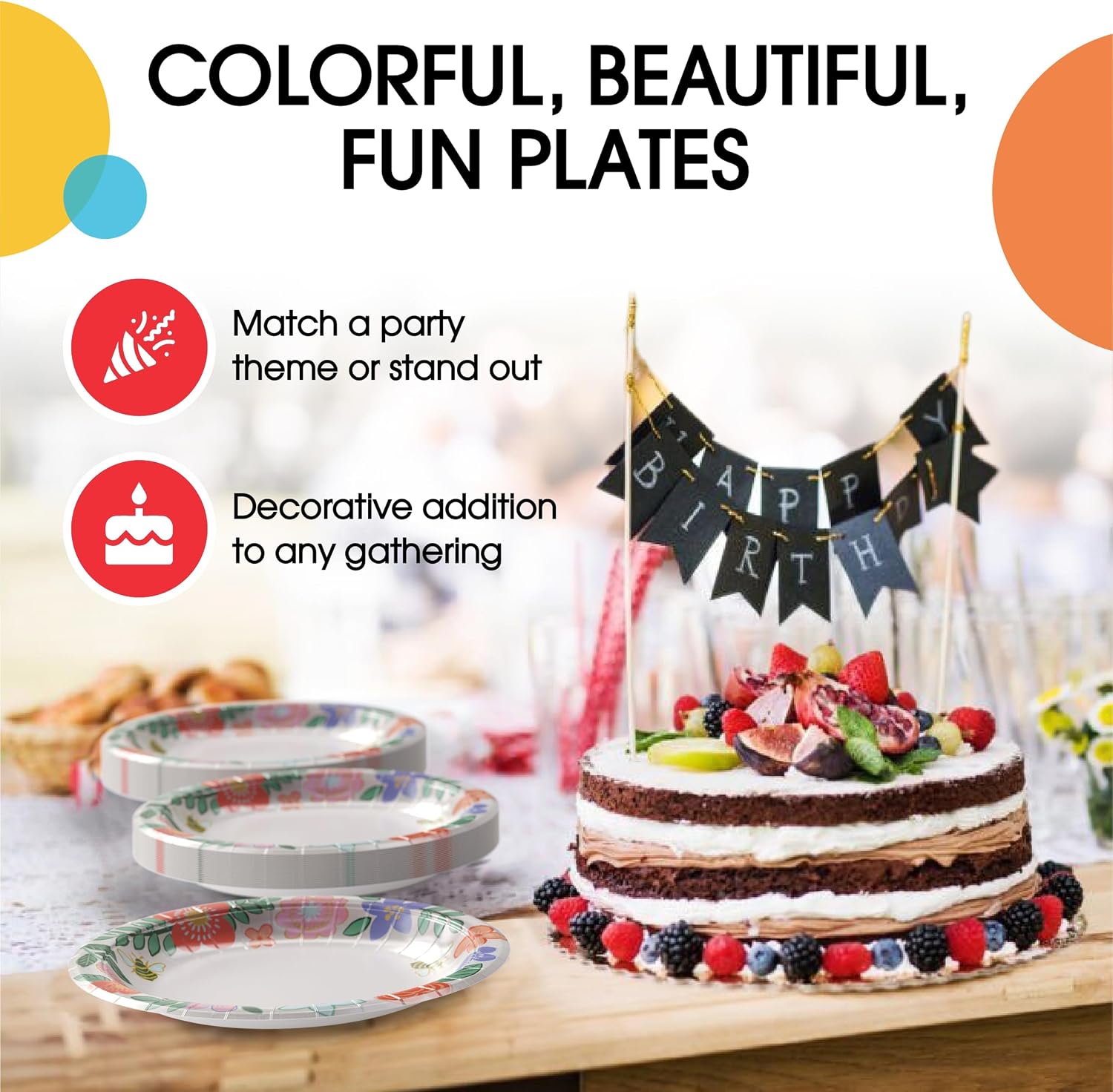 Party Solids Floral Spring Paper Plates Disposable Heavy Duty 8.5 Inch Floral Plates for Party 96 Pcs Heavy Duty 350 GSM, Spring Birthday Supplies