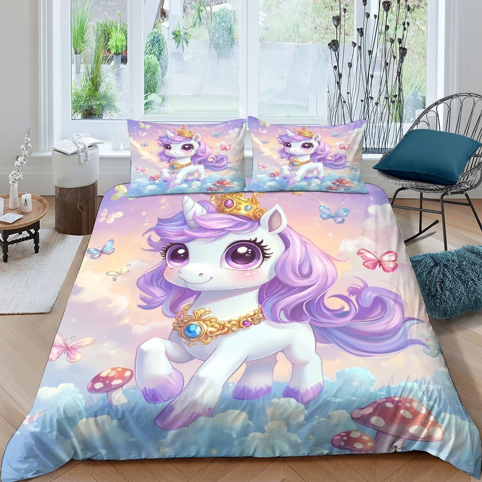 Ctjqhvkz Style-6 3D Printed Unicorn Fantasy Fitted Sheet Microfiber Pastel Butterfly Bed Cover For Bedroom Guest Room Decor Single（135X200cm）