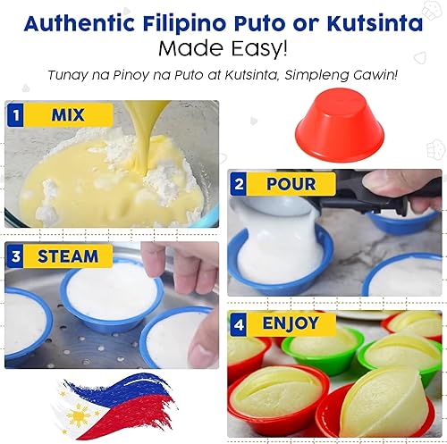 Miniatura 5 de Moldeador de Puto Filipino (2.2 x 1 pulgada) - Moldeador Kutsinta para hornear - Tazas de molde Puto para vaporizador - Moldes de plástico filipino