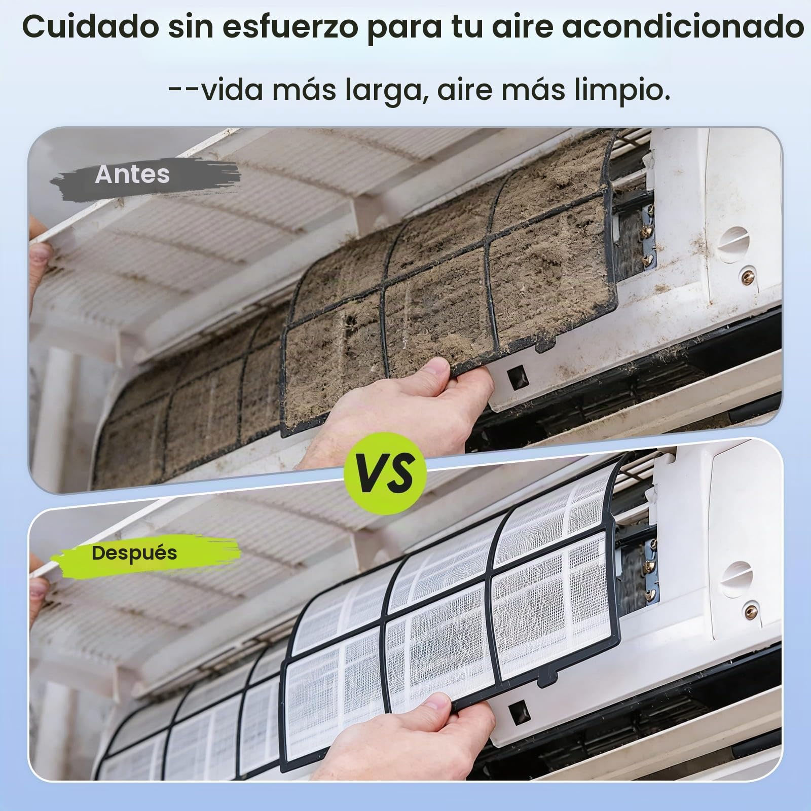 Kit Limpieza Aire Acondicionado con Bolsa de Ajustable y Paneles Laterales, Limpieza de Aire Acondicionado Split para Hogar (M, Azul-Blanco Transparente)