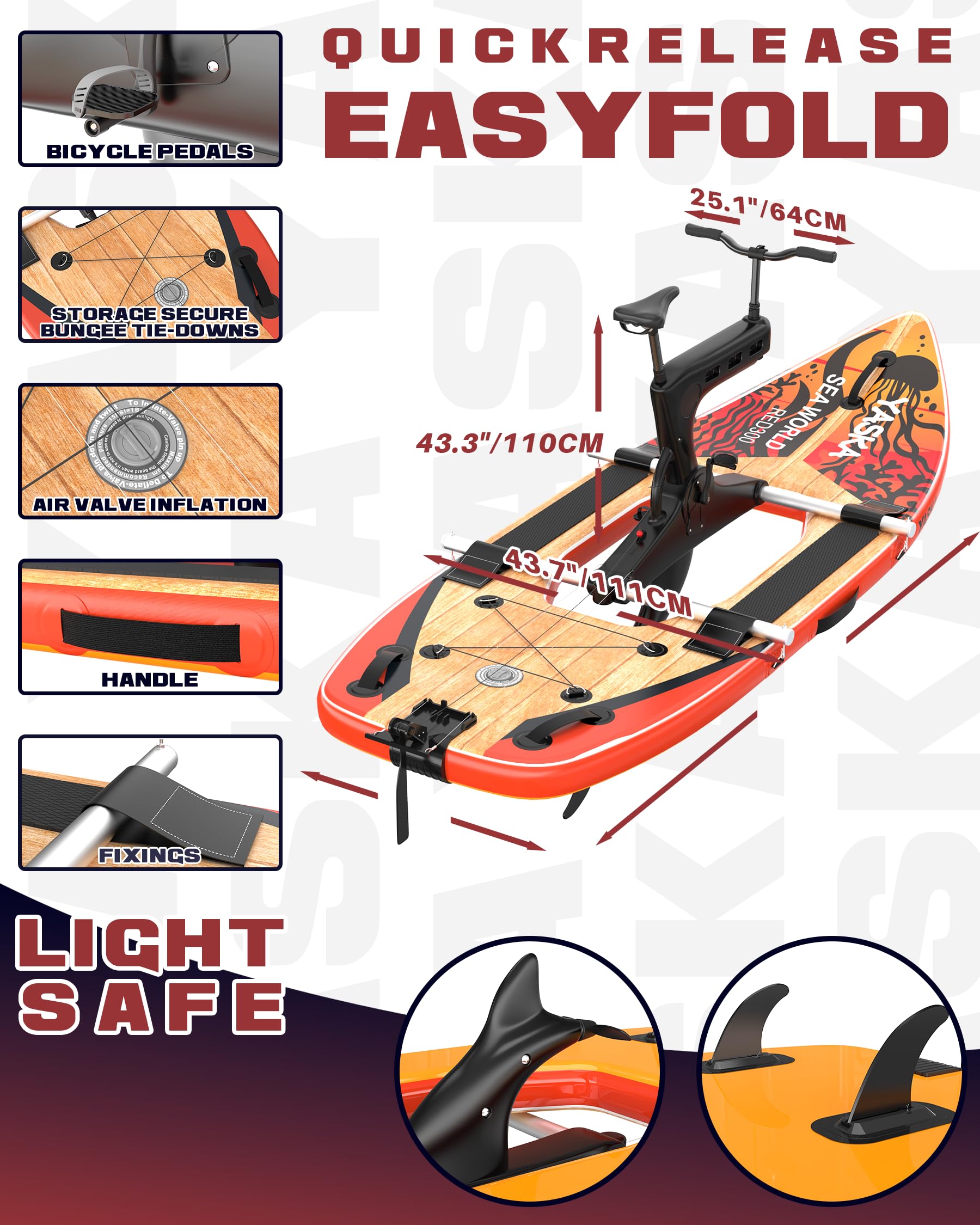 Water Bike Sea Bike Pedal Bike Recreational Surfing, Inflatable Kayak Bikeboat for Sport Fun Fishing, Water Bike Lake Bicycle Cycle Pedal Boat Inflatable Boat