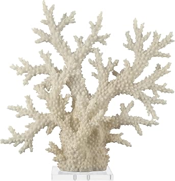 Deco 79 Polystone Coral Decorative Sculpture Home Decor Statue with Clear Acrylic Base, Accent Figurine 21" x 6" x 21", Cream