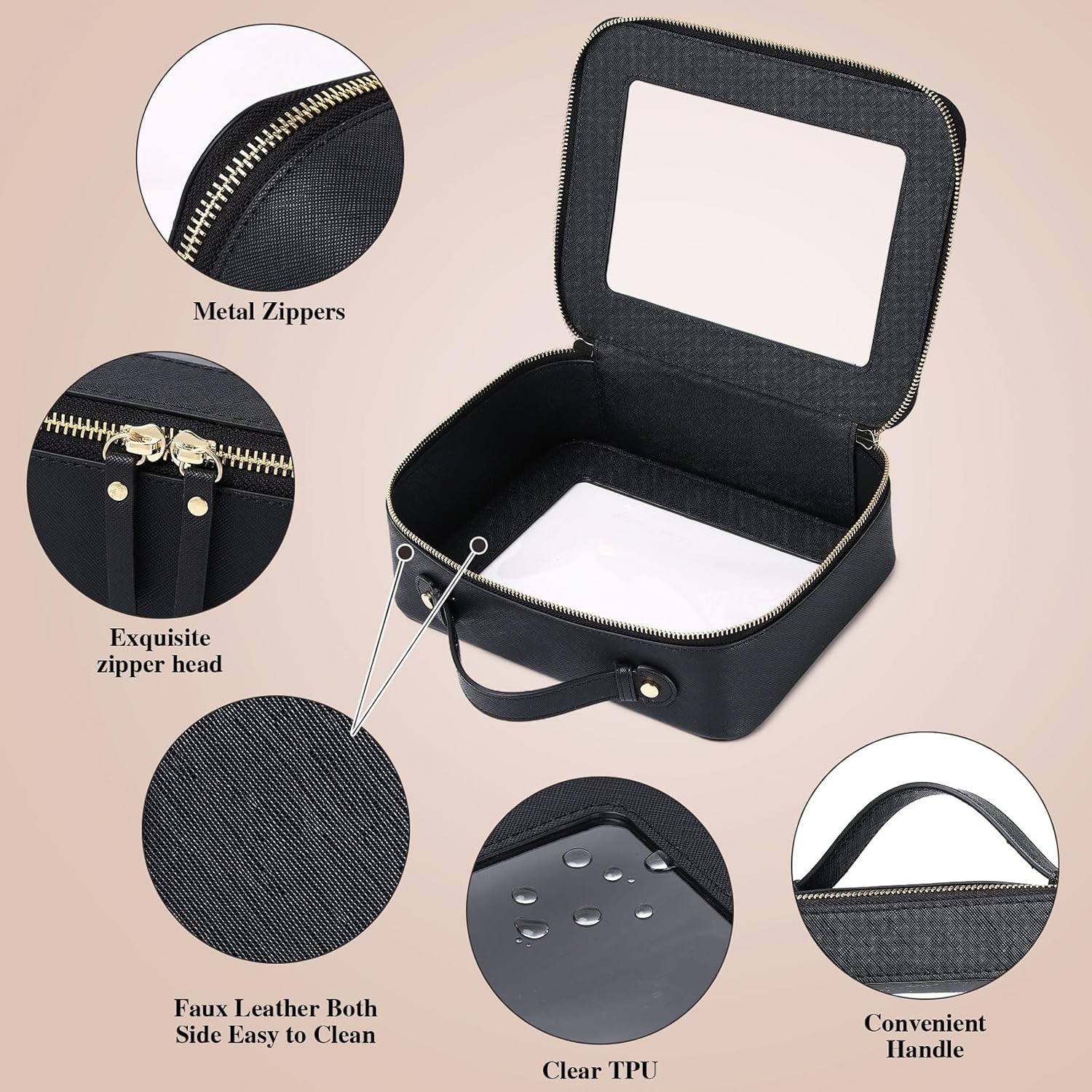 Pinkmik Clear Makeup Bag for Women Waterproof Travel Cosmetics and Toiletries Case Portable Makeup Oaganizer Bag Clear Car Bag with Zipper (Black, M+L) - Image 6