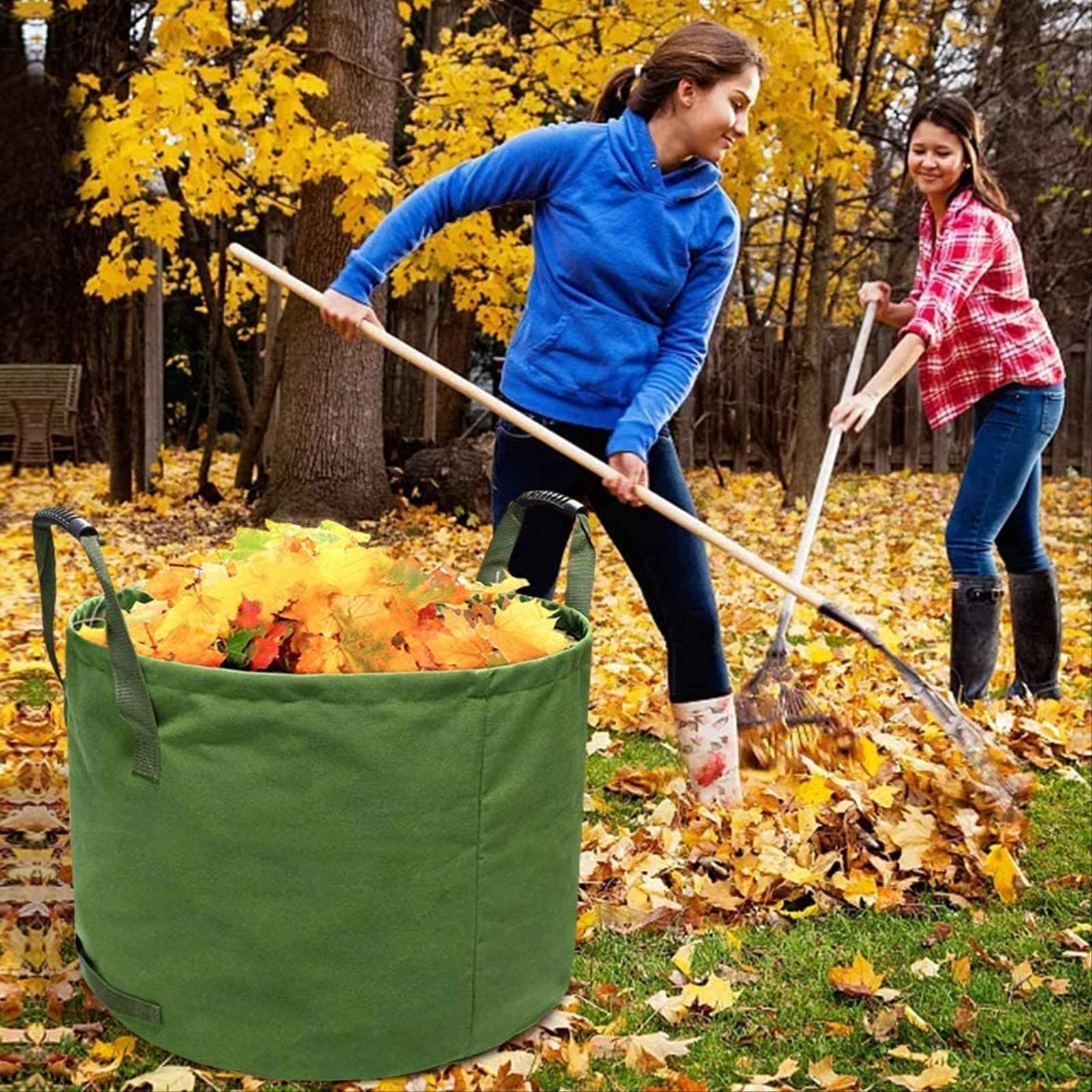 Venuy Sacchi per Rifiuti da Giardino 125l Heavy Duty con Manici, Sacco Foglia Verde con Tessuto di Tela (h45.7 Cm, D55.8 Cm)