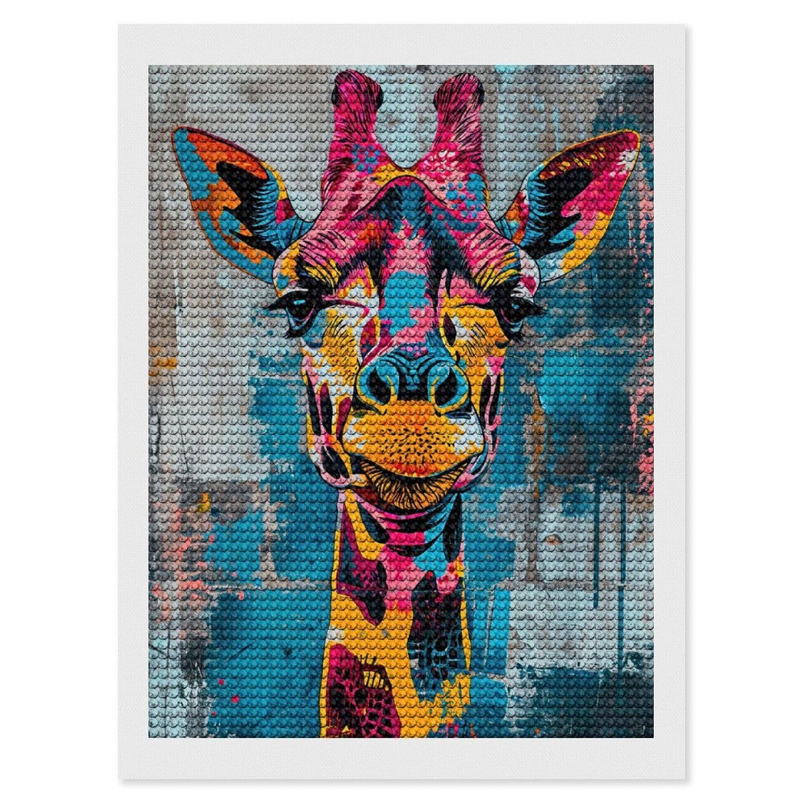 Junmoney Expressive Giraffe Diamond Painting Canvas Set 12"x16", with Tool Kit, Easy to Enjoy, Home Wall Decor, Thoughtful Handmade Gift