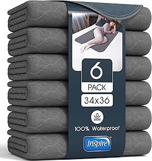 Inspire Underpads | Stain Hiding Gray Reusable Incontinence Bed Pads | Waterproof Mattress Pad | for Adults Babies and Dogs (34 X 36 - 6 Pack)