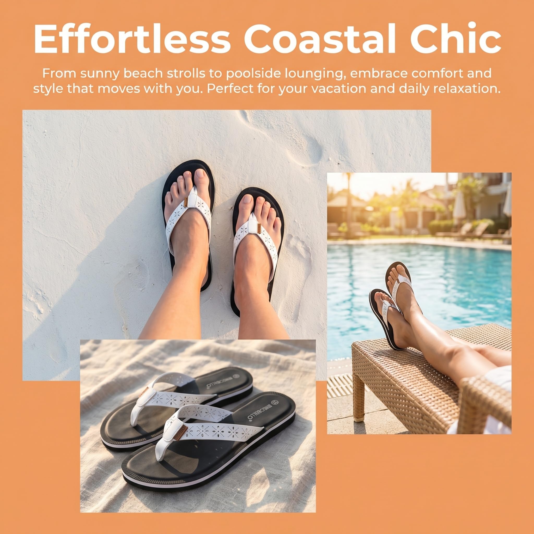 ARRIGO BELLO Flip Flops Damen Zehentrenner Aushöhlen Elegante Badelatschen PU Leder Sommer Hausschuhe Indoor Outdoor Beach Pool Größe 36-41